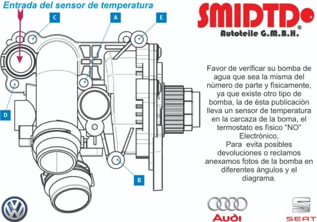 Bomba De Agua Completa Radiador Ligas Vw Eos 2.0l Tsi 13-17 - Image 4
