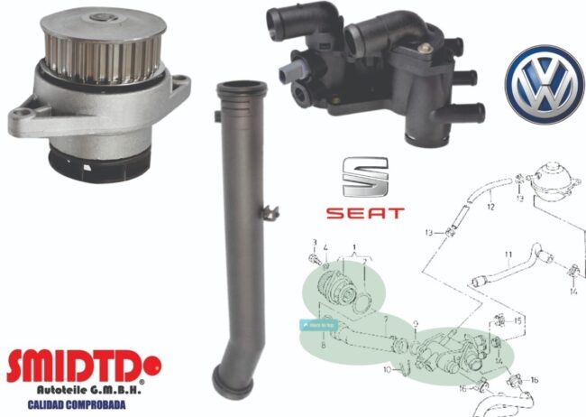 Bomba De Agua Brida Con Tubo Y Bulbo Vw Polo 1.6l 03-07